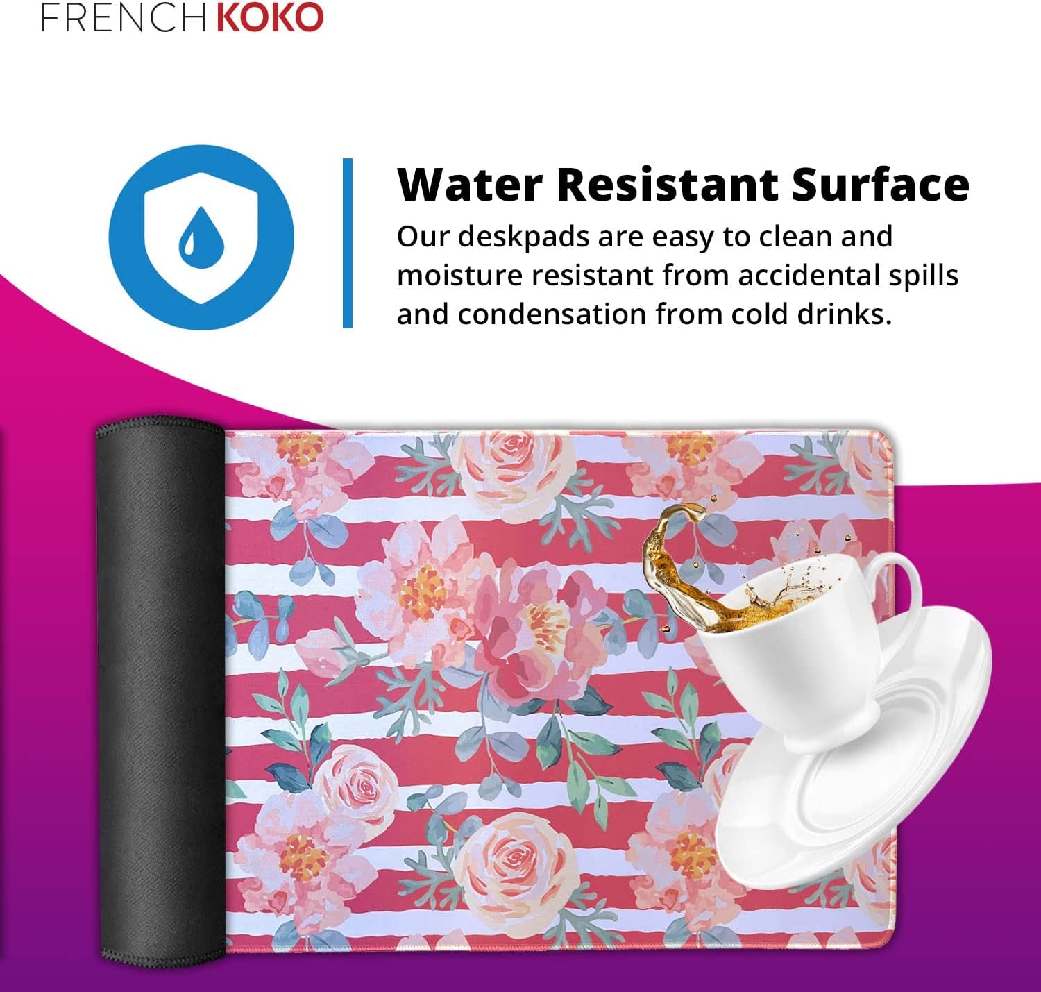 Large Mouse Pad Desk Mat Keyboard Desktop Home Office School Essentials College Cute Decor Big Laptop Protector Computer Accessories Pretty Mousepad Floral Pink Roses White Stripe 30"X15"