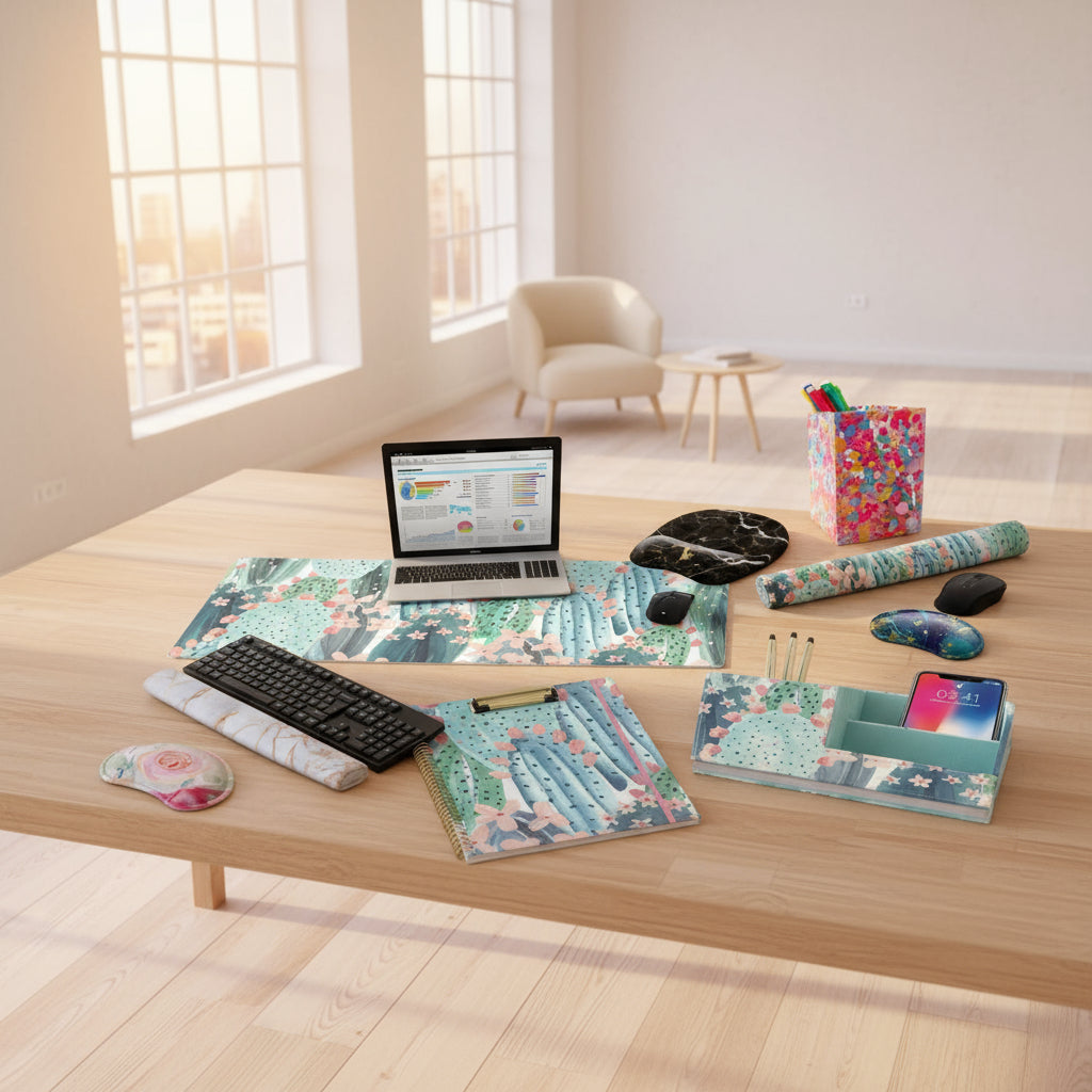 Large Mouse Pad Desk Mat Keyboard Desktop Home Office School Essentials College Cute Decor Big Laptop Protector Computer Accessories Pretty Mousepad Floral Pink Roses White Stripe 30"X15"