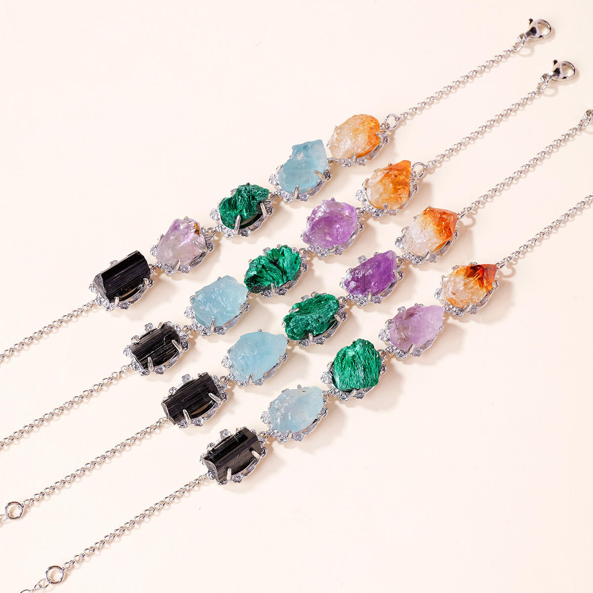 Five Elements Raw Crystal Bracelet - Silver Edge Collector Edition Crystal Artisan