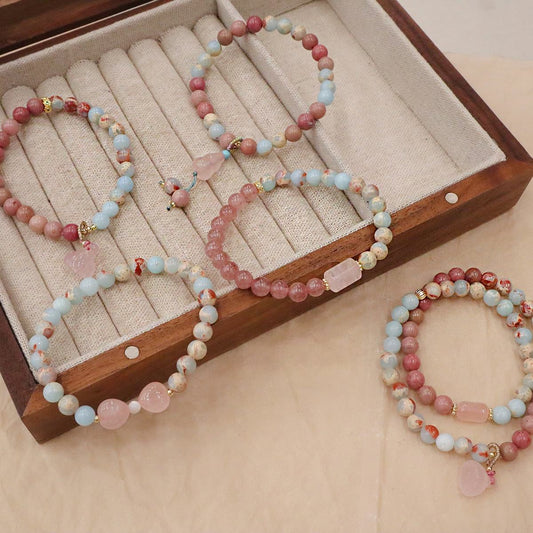 Rose Quartz & Agate Designer Bracelet - Niche Crystal Jewelry Crystal Artisan